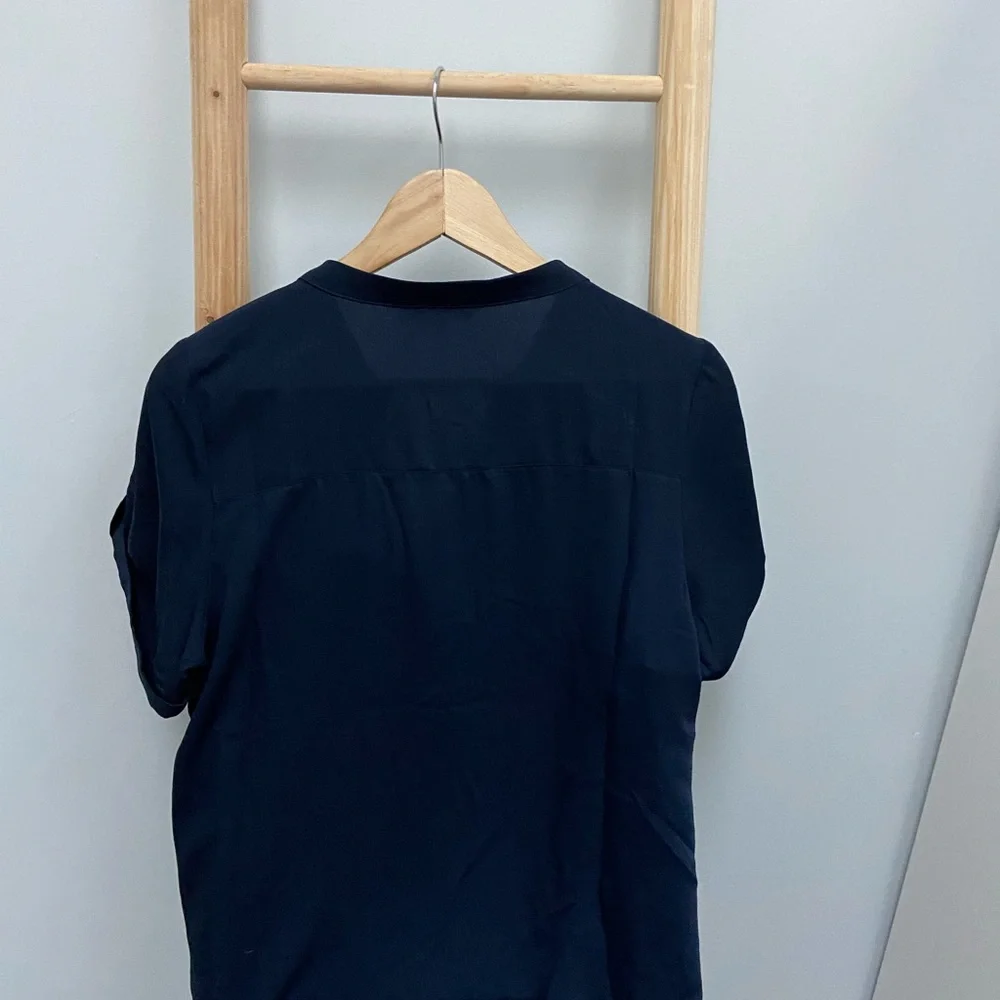Portmans Short Sleeve Navy Blue Button Up Shirt Work Blouse Corporate Top Sz 10 - Picture 2 of 4